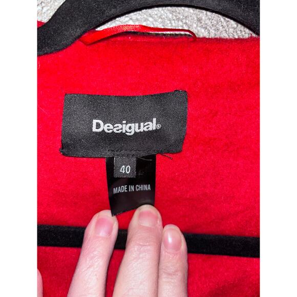 Desigual  Lenzy Winter Barbie Fun Playful Pink Red Wool Reversible Hoodie Coat - Picture 12 of 14